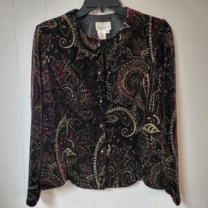 Women's Coldwater Creek Velvet Paisley Burgundy Button Front Size PM Blazer